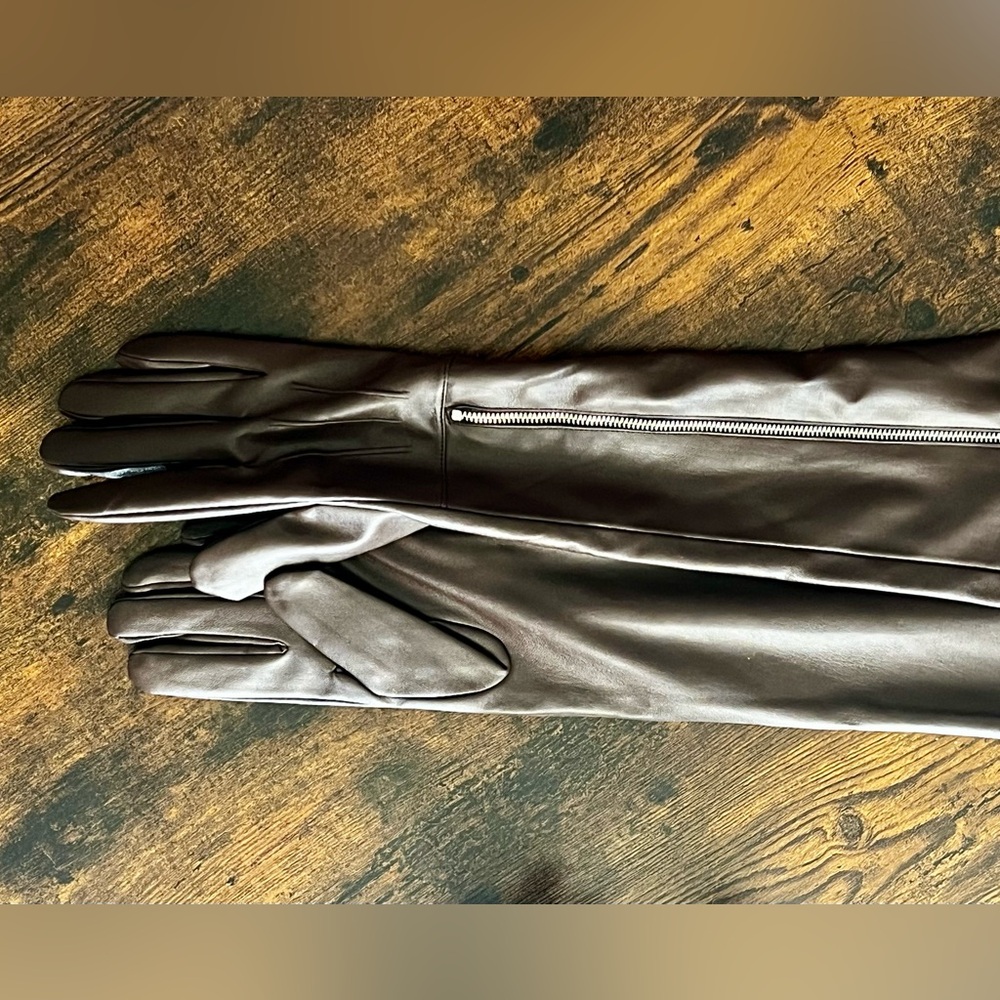 Brown Elbow-Length Gloves with Zipper - NWOT